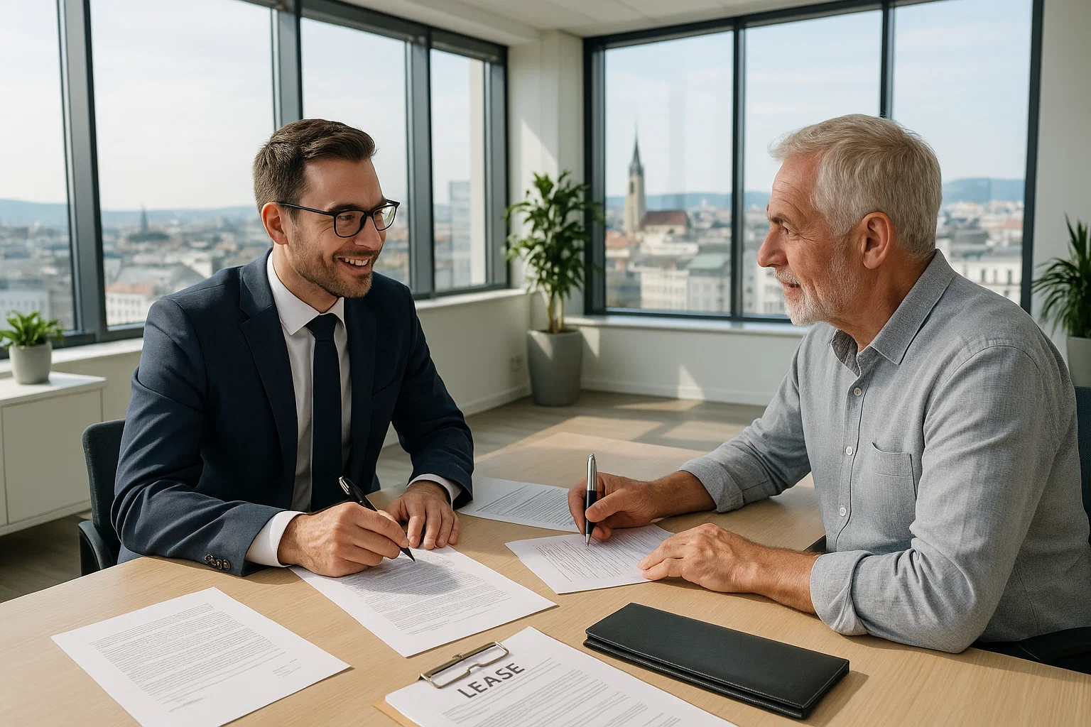 Wenn der Mietvertrag zur Verhandlungssache wird 1 | gewerbemietportal.at Büromietvertragsverhandlung in einem modernen österreichischen Arbeitsumfeld